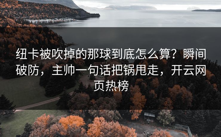 纽卡被吹掉的那球到底怎么算？瞬间破防，主帅一句话把锅甩走，开云网页热榜